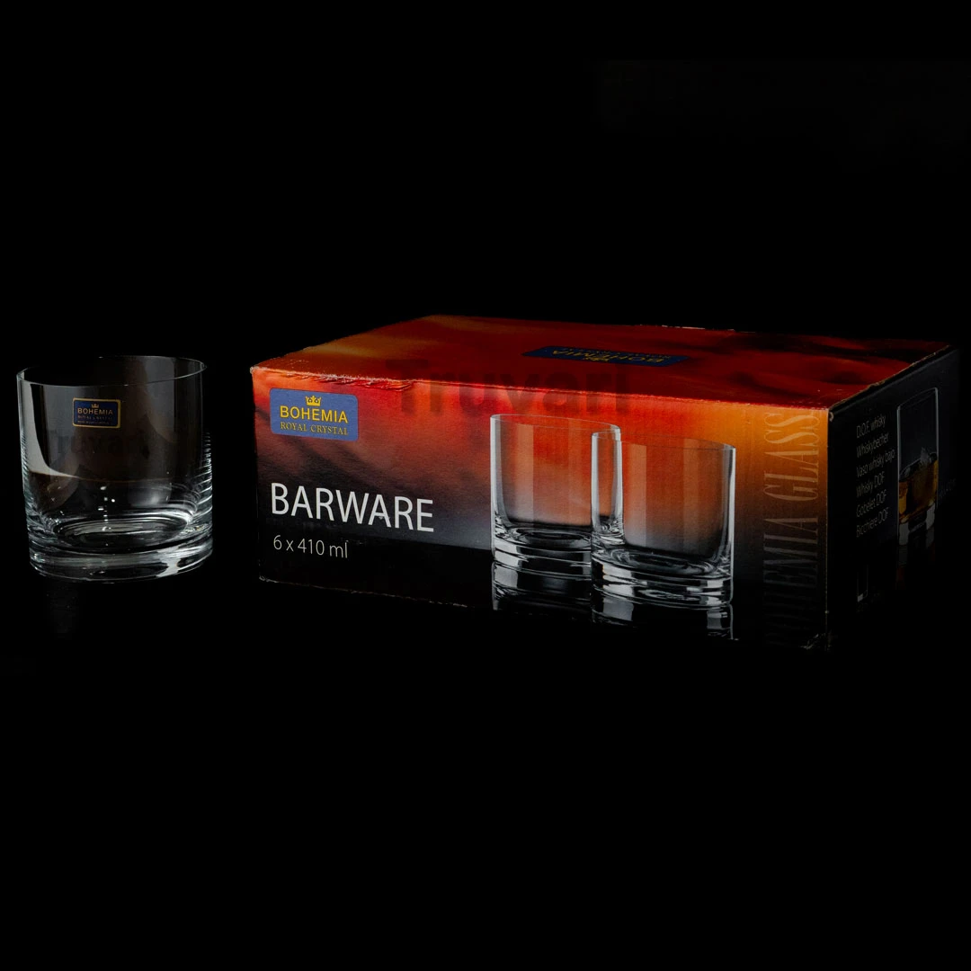 SET X 6 VASOS DE WHISKY DE CRISTAL DE BOHEMIA BARWARE 410 ML