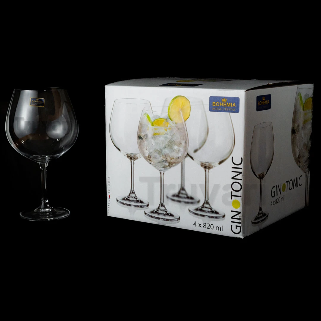 SET X 4 COPAS DE CRISTAL DE BOHEMIA GIN TONIC 820 ML