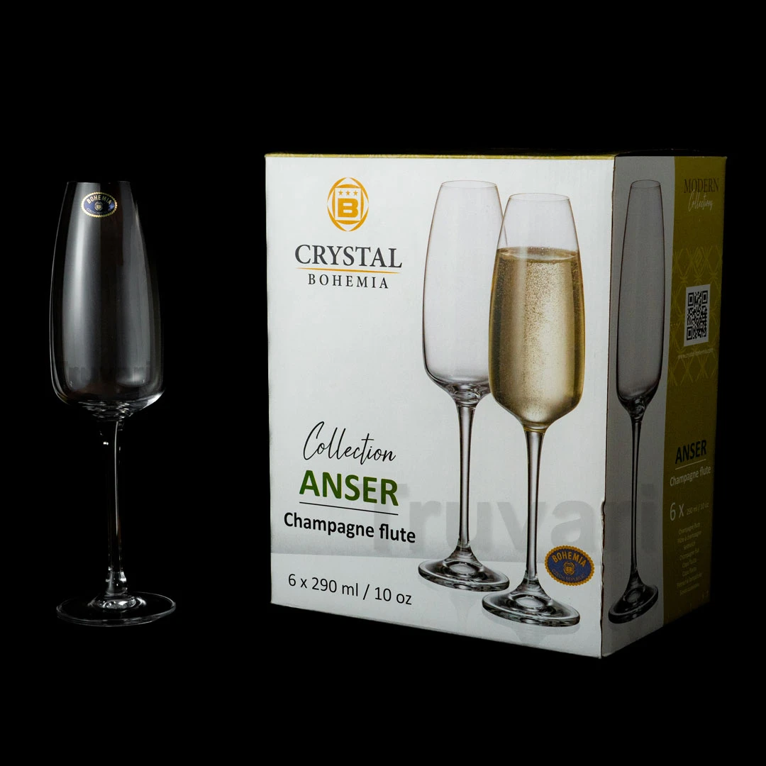 SET X 6 COPAS DE CHAMPAGNE CRISTAL DE BOHEMIA ANSER 290 ML