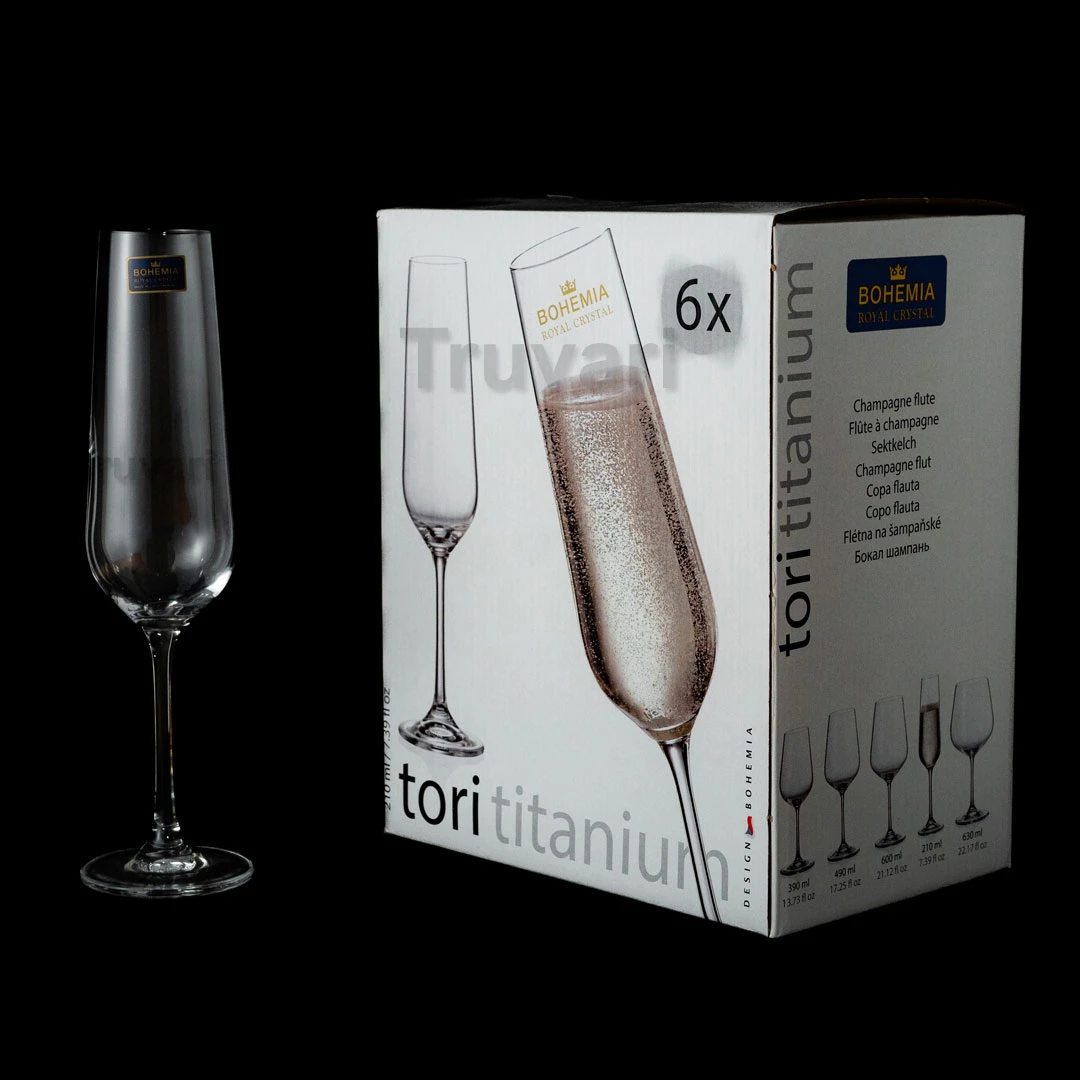 SET X 6 COPAS DE CHAMPAGNE DE CRISTAL DE BOHEMIA TORI 210 ML